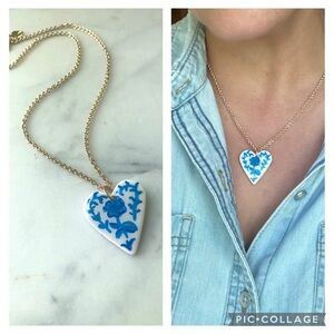 Handmade Hand painted Polymer Clay Heart Pendant Necklace